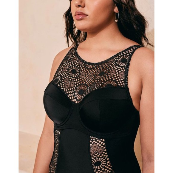 ADORE ME Black One Piece Swimsuit with Crochet Detail Plus Size 44DD NEW - Picture 6 of 11